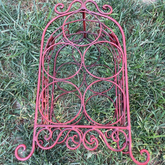 Antique Metal Red 5 Bottle Wine Rack - Picture 5 of 7